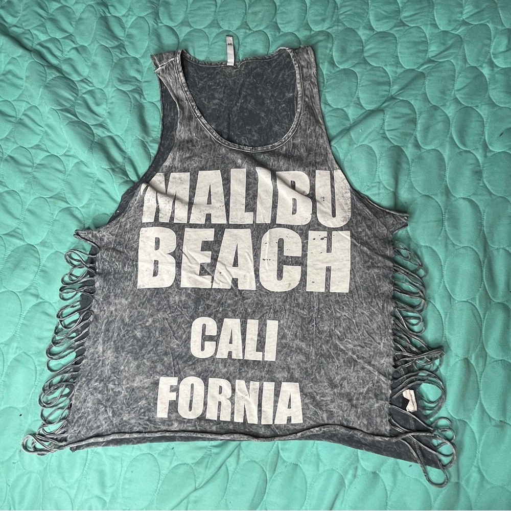 Love Culture Malibu Beach California Gray Acid Wash Cutout Beach Cover Up